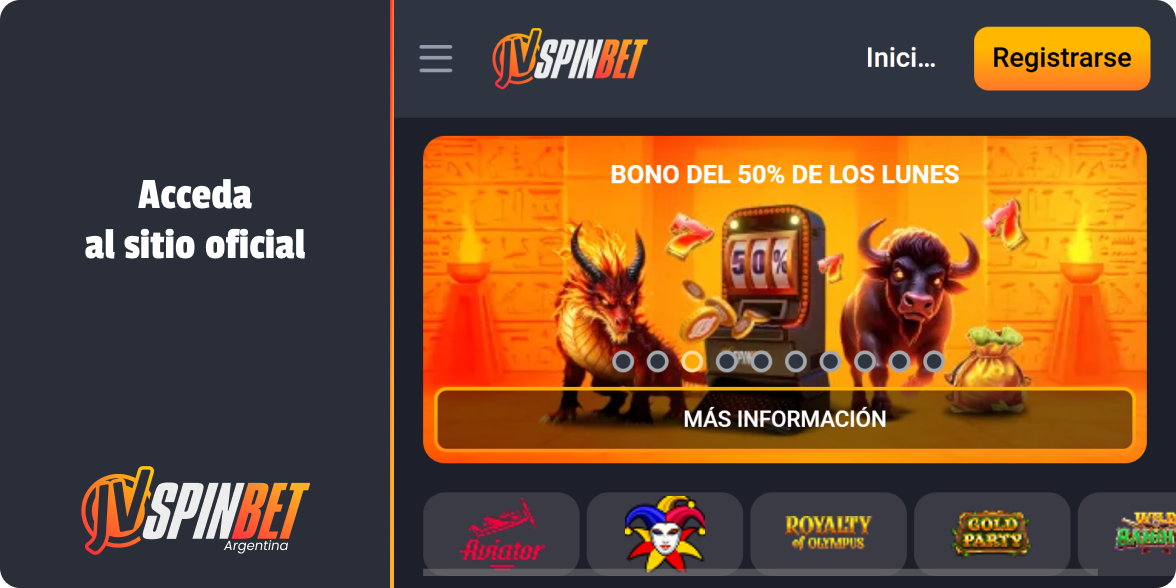 Abra el sitio oficial del casino para comenzar el registro en JV Casino