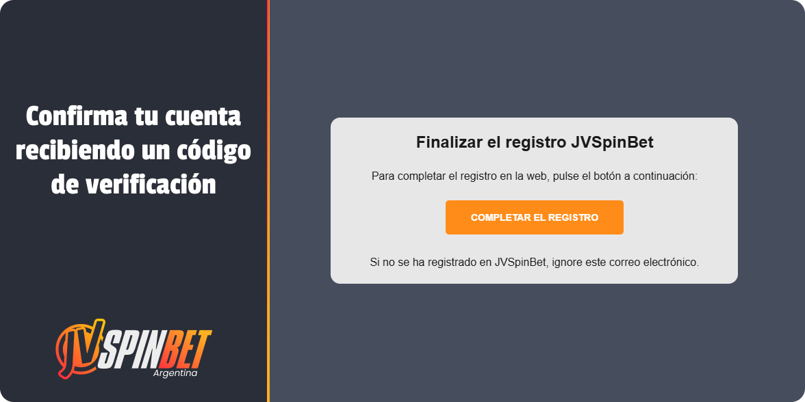 Verifique su correo electrónico haciendo clic en el enlace - Registro en JV Spinbet Casino